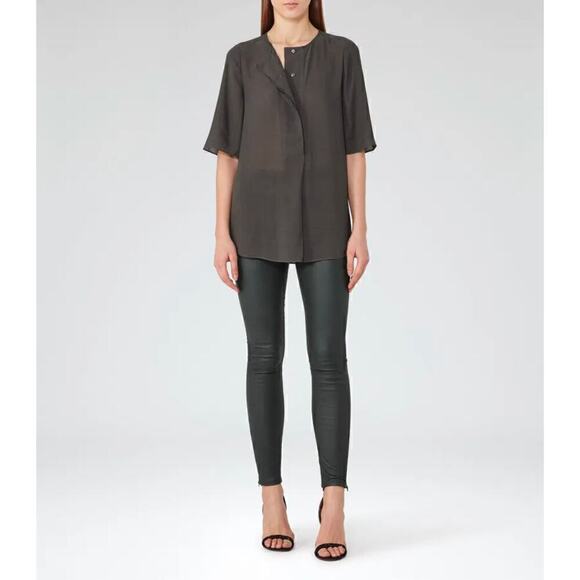 Reiss Carine Short Sleeve Dark Gray Half Button Top Women's Size 2 - Picture 11 of 11